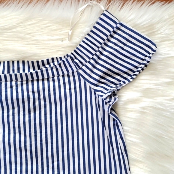 Dizzylizzy Navy Blue Striped Scoop Neck Off Shoulder Nautical Embroidered Top M - Picture 17 of 17